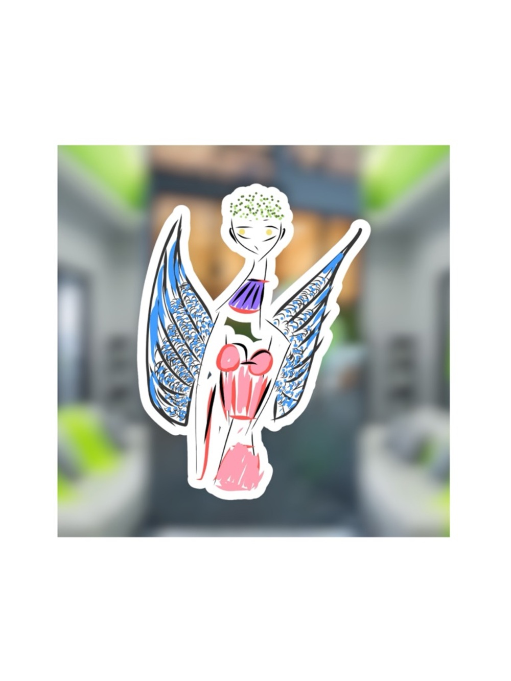 Abstract Angel digital Art Print in Blue, Pink and White